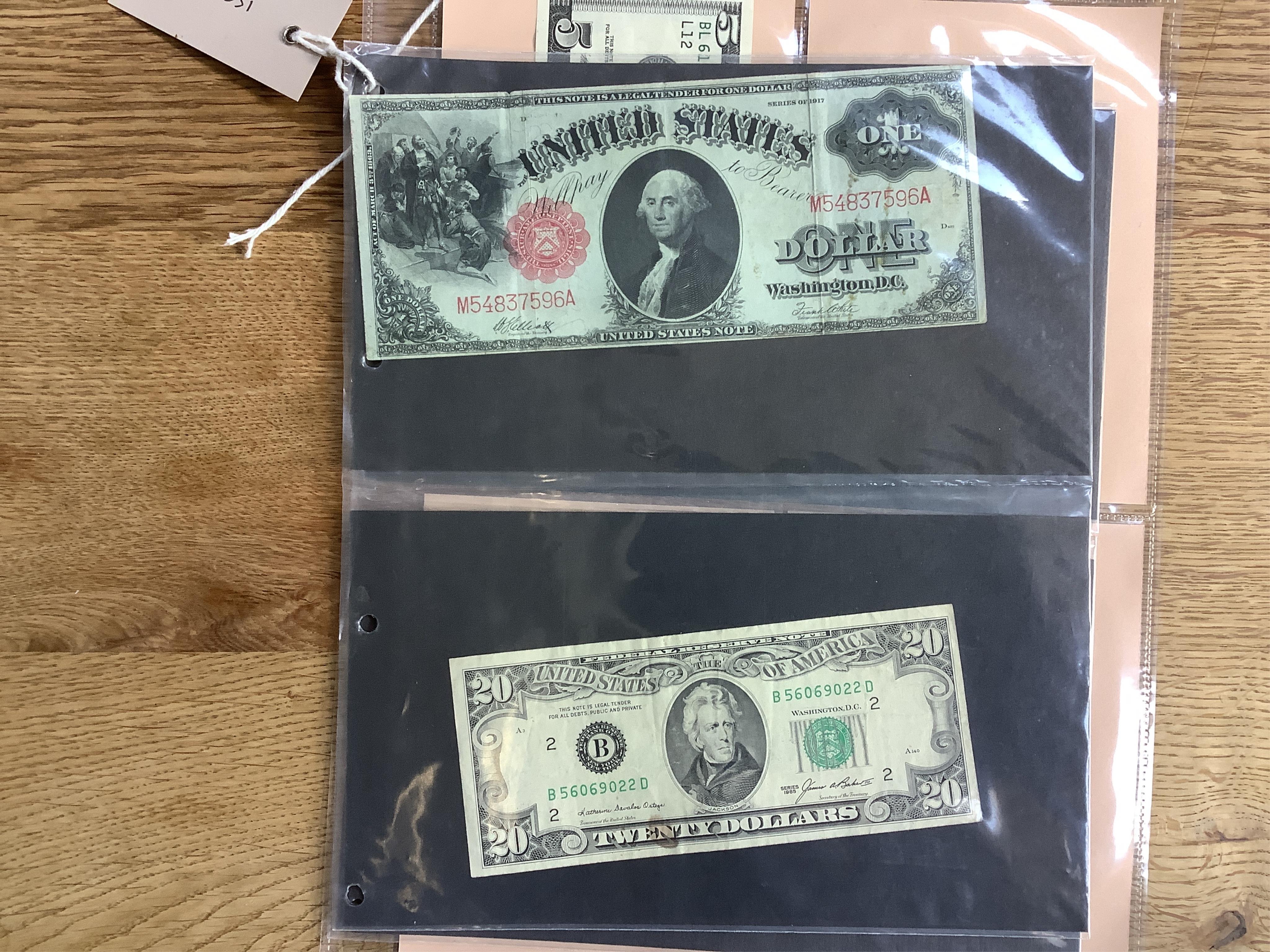 American banknotes; Bank State South Carolina one dollar 1861; Confederate States five dollars 1861; State of Louisiana five dollars 1878, Fractional currency 10c 1870's; Fractional currency 25c; 1917 one dollar etc (11)